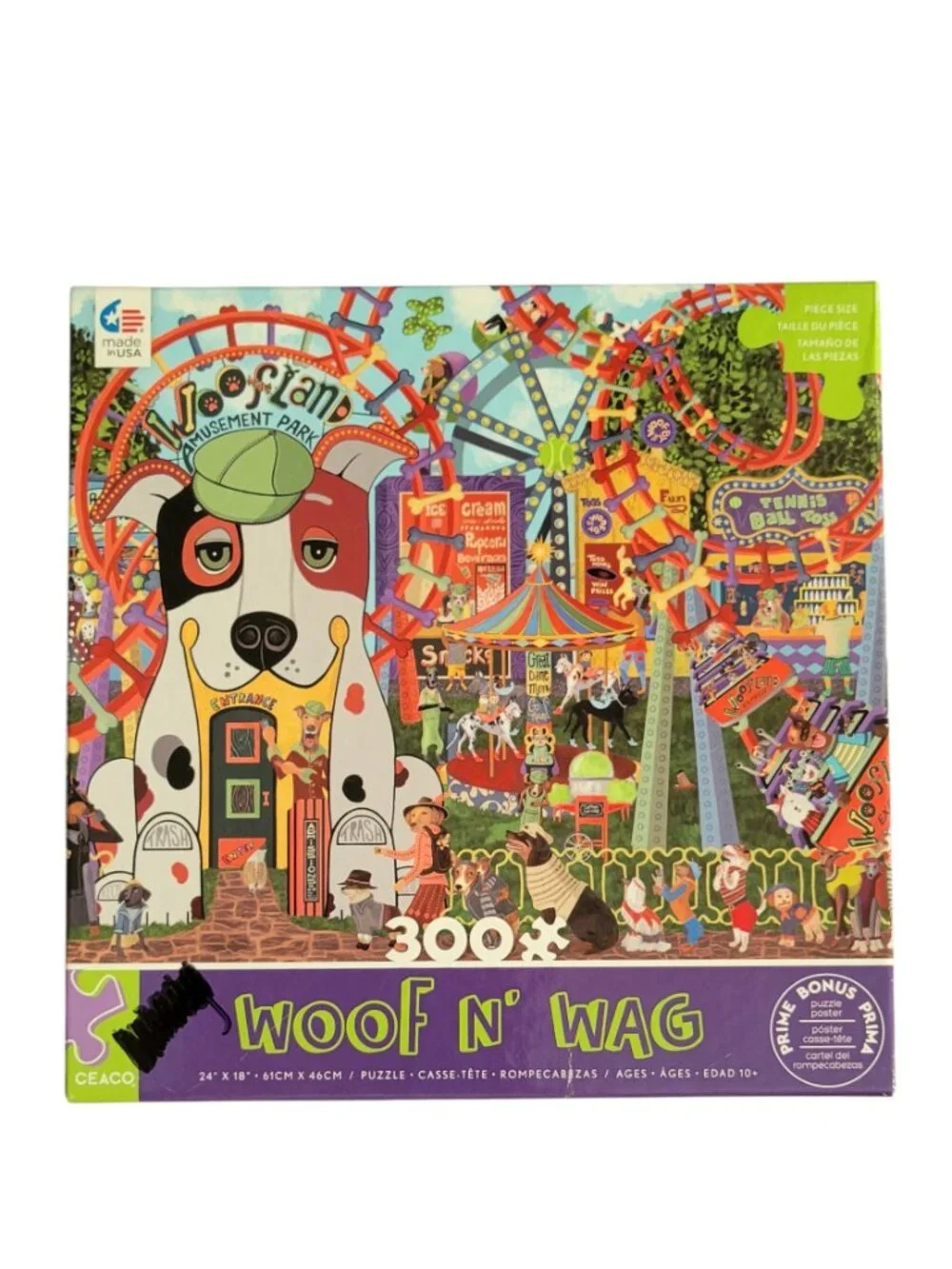 Ceaco Woof N' Wag 300 Pc Puzzle Lot of 2 Dogs Woofland Amusement North Woof Inn